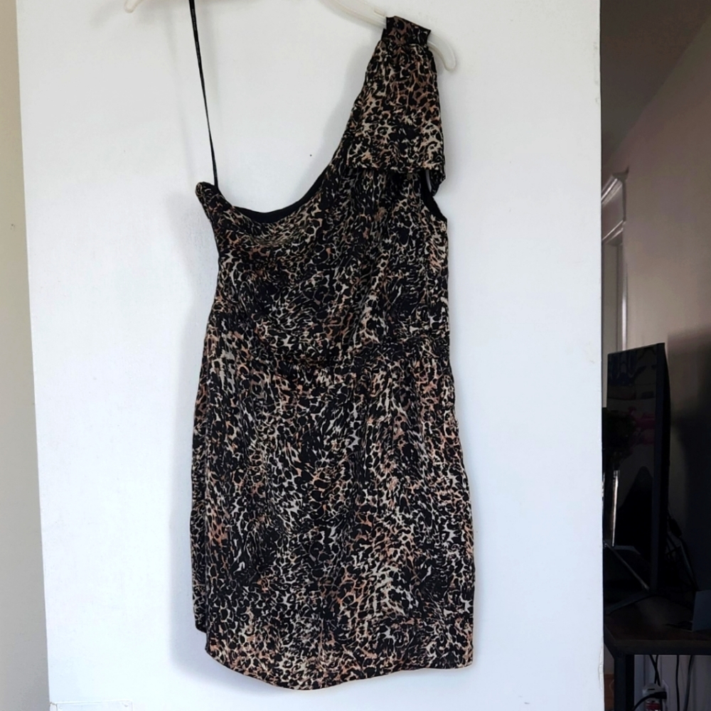 Avec Les Filles One Shoulder Leopard Dress - M